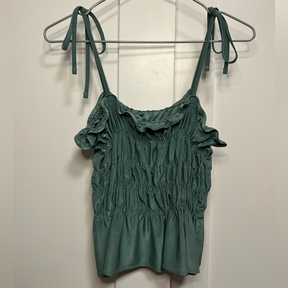 Green ruffle top with tie straps